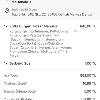 Yemeksepeti'nde McDonald's İade Sorunu