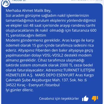 TurkNet Nakil Sürecinde İletişim Sorunu Ve Mağduriyet