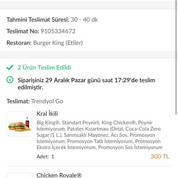 Trendyol GO Yemek Siparişi Sorunu