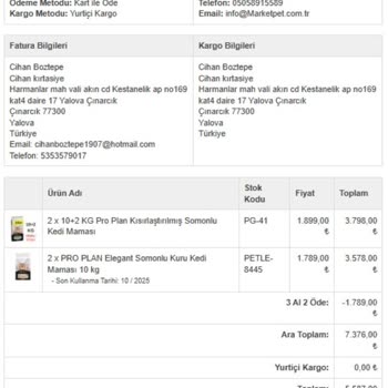 Pet365.com.tr Kedi Maması Siparişi