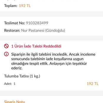 Eksik Tartılan Tulumba Tatlısı Ve İade Sorunu