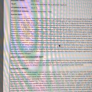 Türk Telekom'un Tüketici Hakem Heyeti Kararını Ödememesi