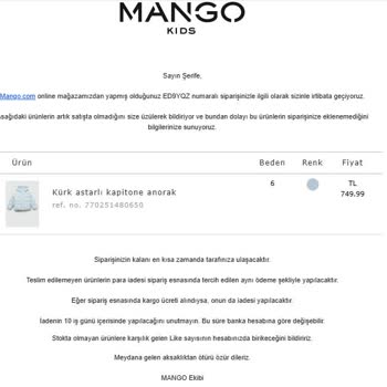 Mango'dan İptal Edilen Sipariş Ve Taksitli İade Sorunu