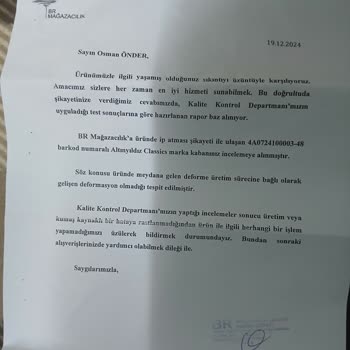 Altınyıldız'dan Alınan Kabanın Kalite Sorunu