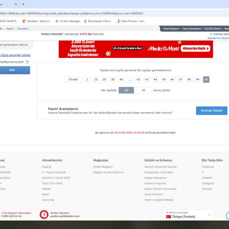 Sahibinden İlan Arama Sorunu: Sayfalar İlerlemiyor