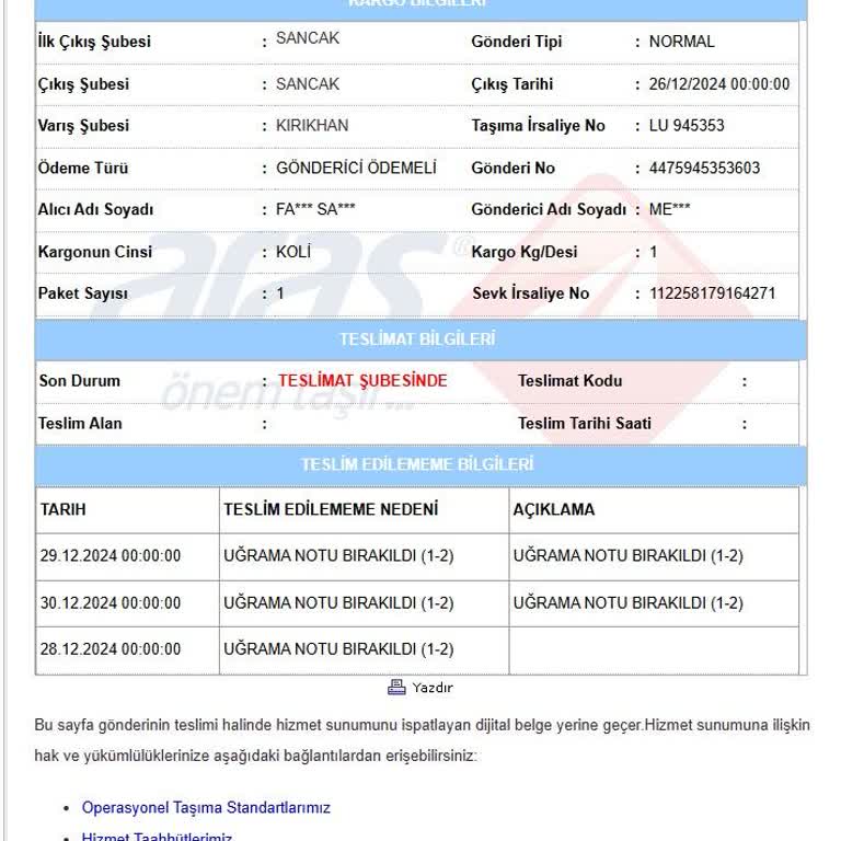 Aras Kargo'nun Teslimat Sorunu Ve Yanıltıcı Bilgilendirme