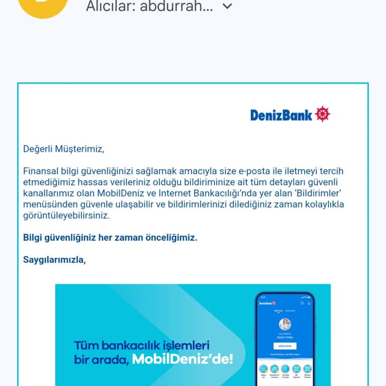 Denizbank'tan Yanıltıcı E-posta Sorunu