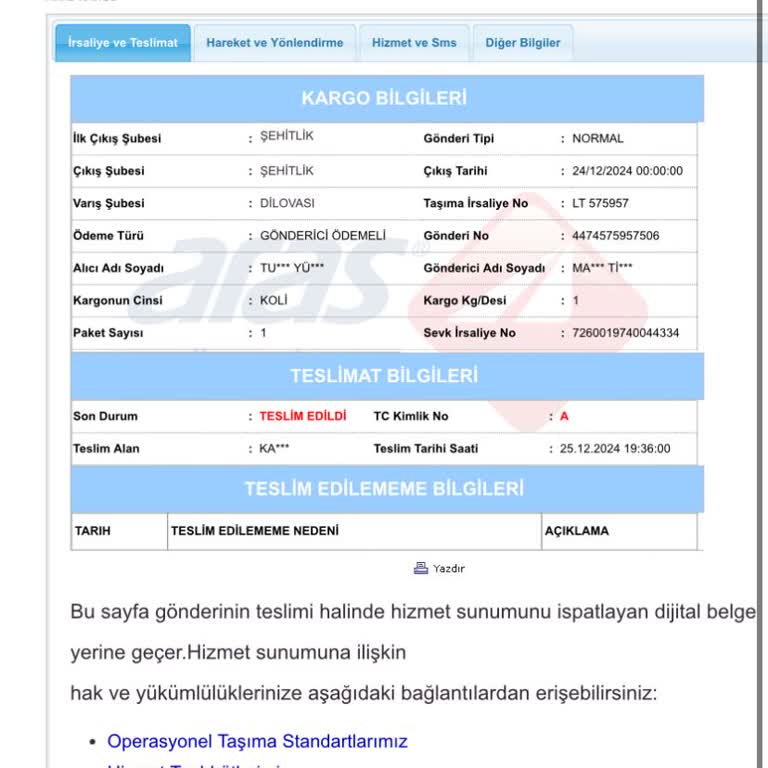 Teslim Edilmeyen Kargo Ve Yetersiz Müşteri Hizmeti