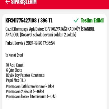 KFC Mobil Uygulama Hatası Ve İade Sorunu