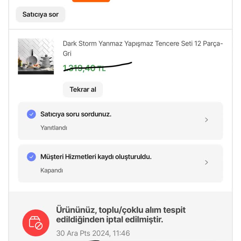 İptal Edilen Sipariş Ve Çözüm Eksikliği