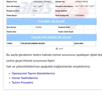 Aras Kargo'da Geciken Teslimat Sorunu