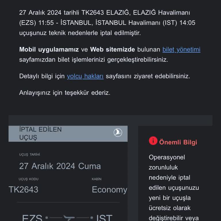 THY Uçuş İptali Ve Kötü Hizmet Deneyimi