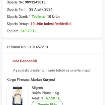 Migros Teslim Edilmeyen Sipariş ve İade Sorunu