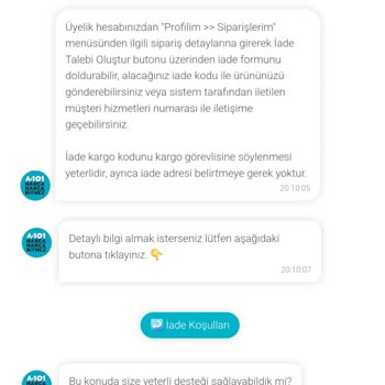 A101 Uygulamasında İade Menüsü Sorunu