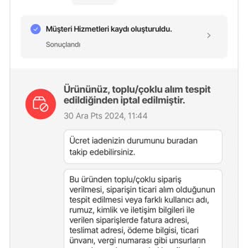 Toplu Alım Gerekçesiyle İptal Edilen Sipariş Mağduriyeti