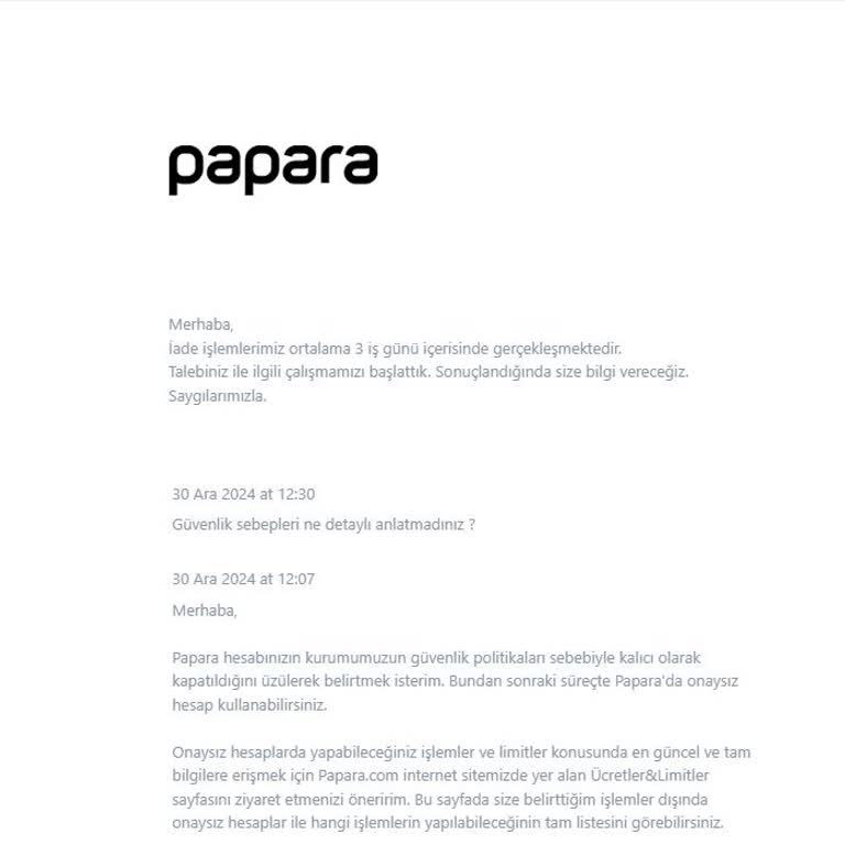 Papara Şifre Değişikliği Sonrası Giriş Sorunu