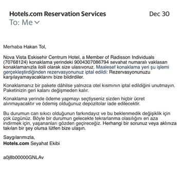 6 Ay Önceden Yapılan Rezervasyonum Sebepsiz İptal Edildi