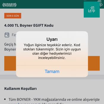 Avrasya Tüneli Ödül Programı'nda Stok Mağduriyeti