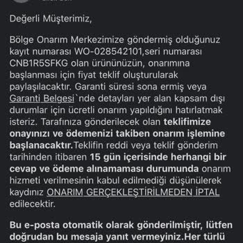Garanti Kapsamı Dışında Kalan Yazıcı Ve Yüksek Onarım Ücreti