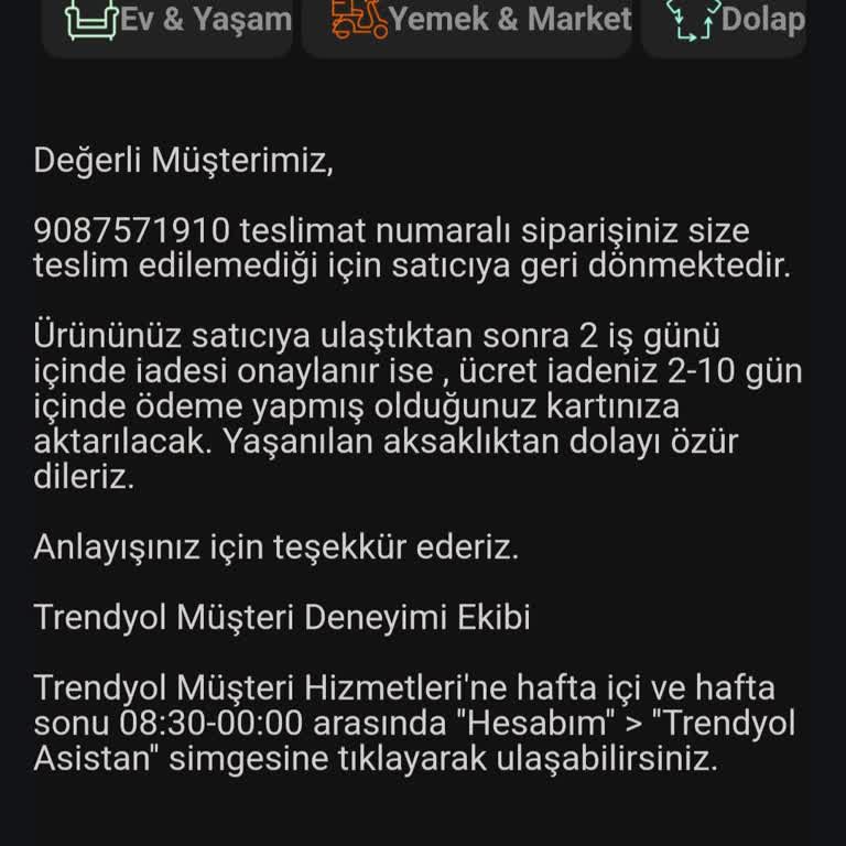 Silivri Şubesi Teslimat Sorunu