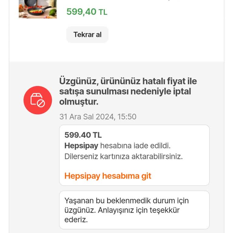 Schafer Hatalı Fiyatlandırma İle İptal Edilen Sipariş