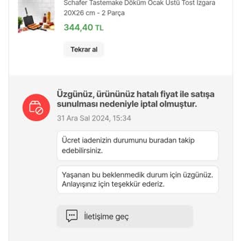 Hatalı Fiyat Gerekçesiyle İptal Edilen Sipariş Ve Tekrarlayan Mağduriyet