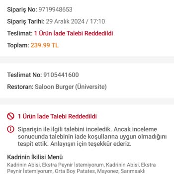 Yanlış Sipariş Ve İade Sorunu: Trendyol GO Ve Saloon Burger