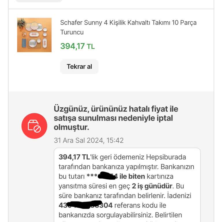 Yanlış Fiyat Nedeniyle İptal Edilen Sipariş Mağduriyeti