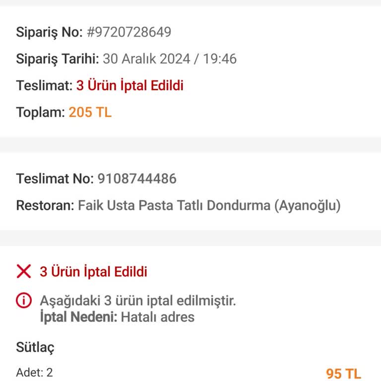 Teslim Edilmeyen Siparişin Ücreti Geri Ödenmedi