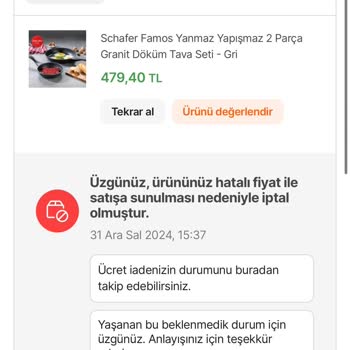 Schafer Yanlış Fiyat Sebebiyle İptal Edilen Siparişler!