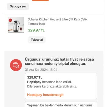 Hatalı Fiyat Nedeniyle İptal Edilen Sipariş Mağduriyeti