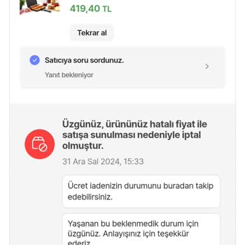 Yanlış Fiyatlandırma Ve Sipariş İptali