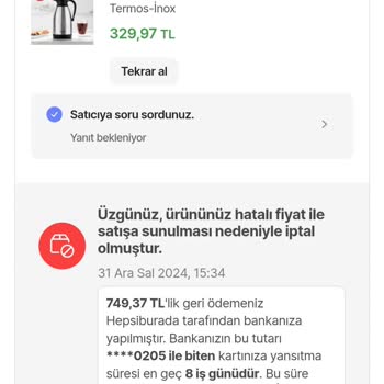 Yanlış Fiyatlandırma Ve Sipariş İptali