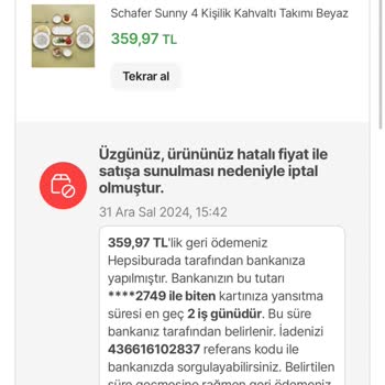 Hatalı Fiyatlandırma Gerekçesiyle İptal Edilen Siparişler