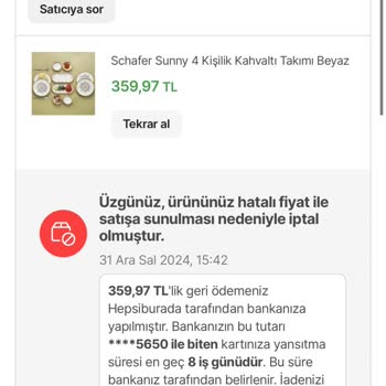 Hatalı Fiyatlandırma Gerekçesiyle İptal Edilen Siparişler
