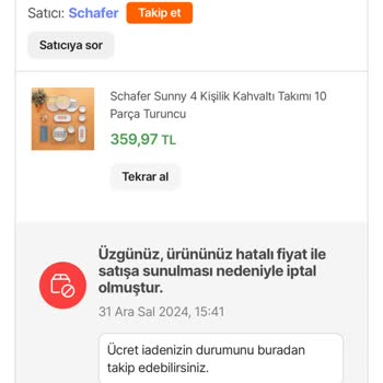 Hatalı Fiyatlandırma Gerekçesiyle İptal Edilen Siparişler
