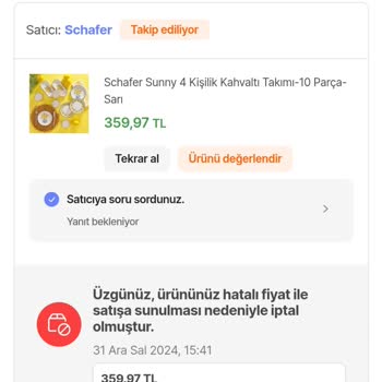 Schafer Yanlış Fiyat Gerekçesiyle İptal Edilen Kahvaltı Takımı