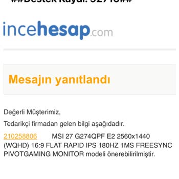 MSI Monitör Değişiminde Adaletsiz Teklif