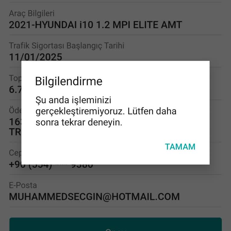 Garanti Bankası Mobil Uygulamada Trafik Sigortası Poliçeleştirme Sorunu