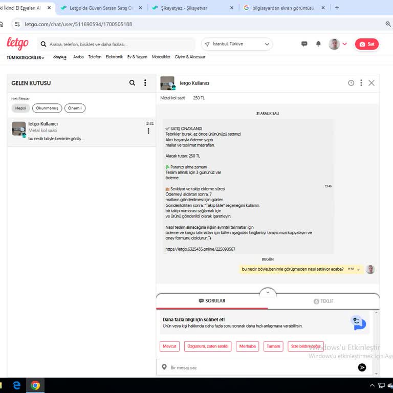 Letgo'da Güven Sarsıcı Satış Mesajı Ve Bilgilendirme Eksikliği
