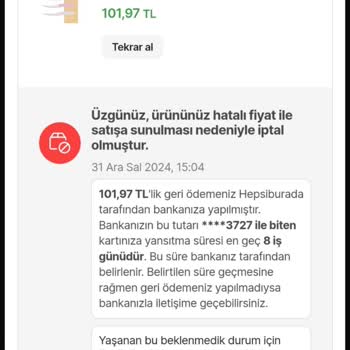 Hatalı Fiyat Mağduriyeti: Sipariş İptali
