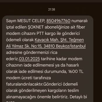 İade Edilen Modem İçin Haksız Faturalandırma