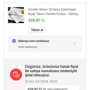Yanlış Fiyatlama Ve İptal Edilen Siparişler Hakkında Şikayet