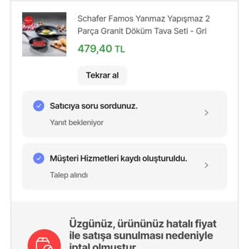 Yanlış Fiyatlama Ve İptal Edilen Siparişler Hakkında Şikayet