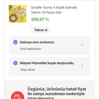 Yanlış Fiyatlama Ve İptal Edilen Siparişler Hakkında Şikayet