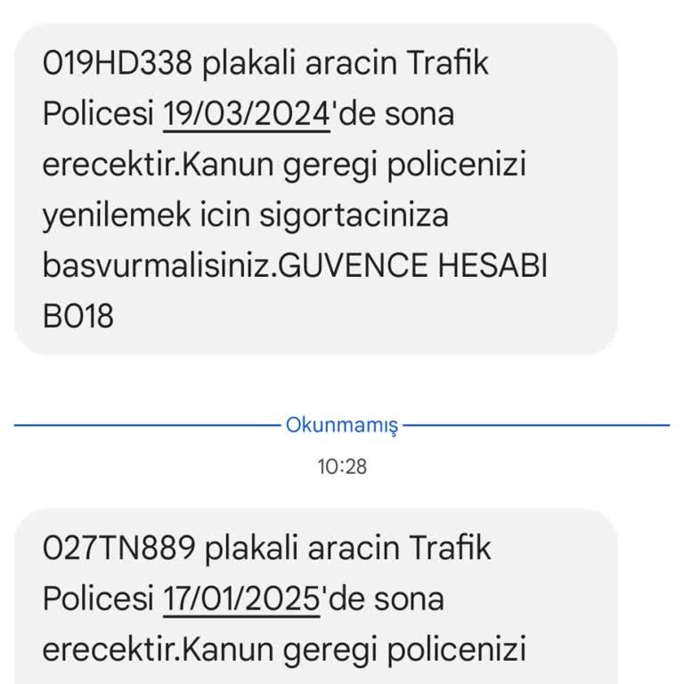 Yanlış Plaka İçin Trafik Poliçesi Yenileme Uyarısı Aldım