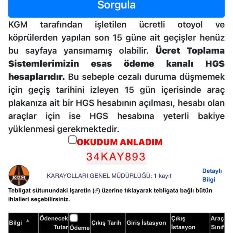 HGS Borç Sorgulama Sistemindeki Aniden Ortaya Çıkan Cezai İşlem Sorunu