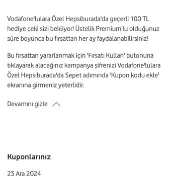 Vodafone Premium İndirim Kuponu Geçersiz Sorunu