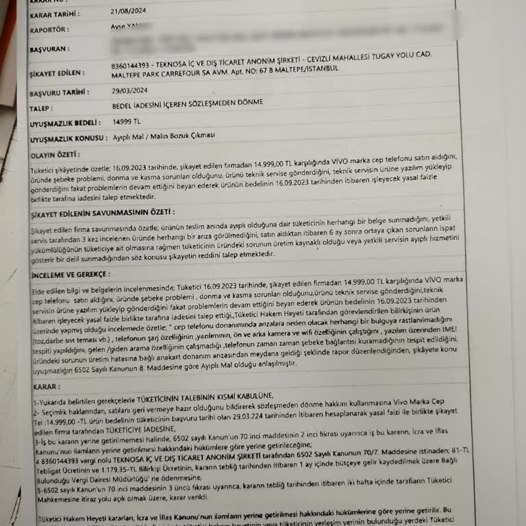 Teknosa'dan Aldığım Telefonun İadesinde Yaşadığım Sorunlar Ve Mağduriyetim