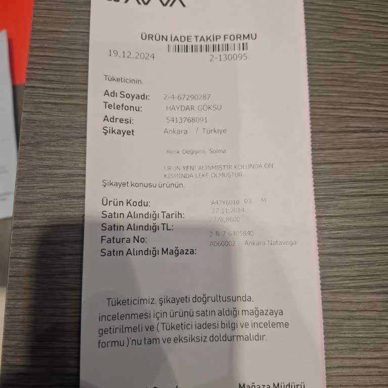 Avva Ürün Değişim Talebinde Sorumsuzluk